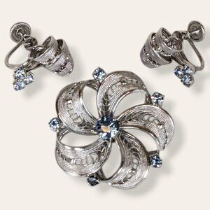 Vintage Blue Crystal Filigree Demi Parure